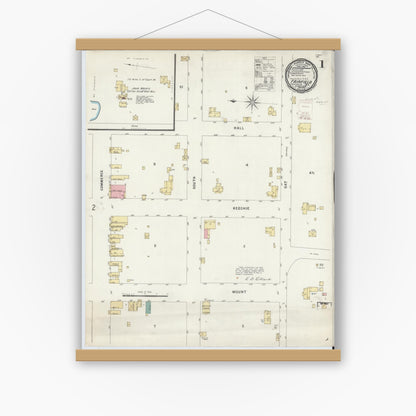 Old map wall art mockup — magnetic wood frame on white wall — Sanborn Fire Insurance Map from Fairfield, Freestone County, Texas (1896) - Complete Map Set