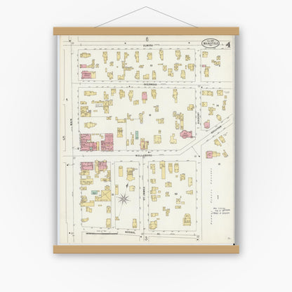 Old map wall art mockup — magnetic wood frame on white wall — Sanborn Fire Insurance Map from Mansfield, Tioga County, Pennsylvania (1892), Sheet #0004