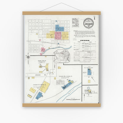 Old map wall art mockup — magnetic wood frame on white wall — Sanborn Fire Insurance Map from Jacksboro, Jack County, Texas (1921) - Complete Map Set