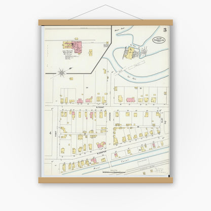 Old map wall art mockup — magnetic wood frame on white wall — Sanborn Fire Insurance Map from Franklin, Warren County, Ohio (1898), Sheet #0003