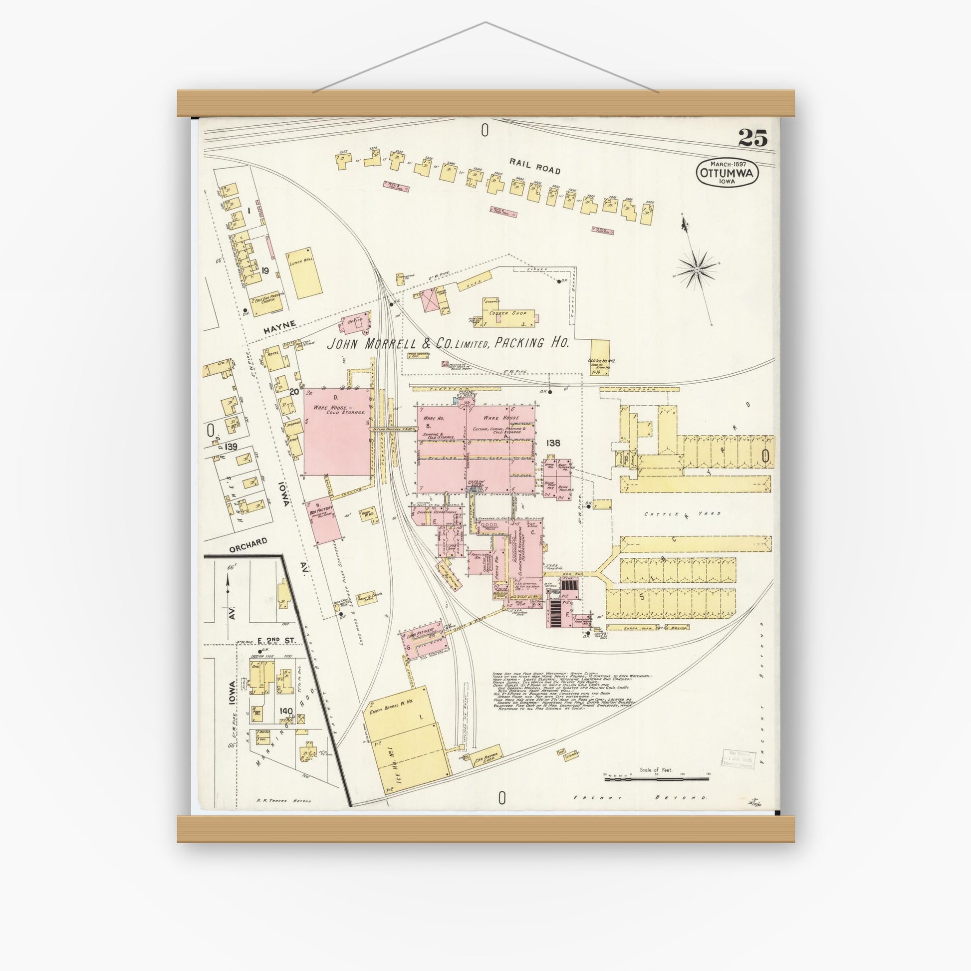 Old map wall art mockup — magnetic wood frame on white wall — Sanborn Fire Insurance Map from Ottumwa, Wapello County, Iowa (1897), Sheet #0025