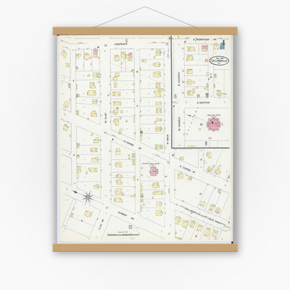 Old map wall art mockup — magnetic wood frame on white wall — Sanborn Fire Insurance Map from Collinsville, Madison County, Illinois (1907), Sheet #0004