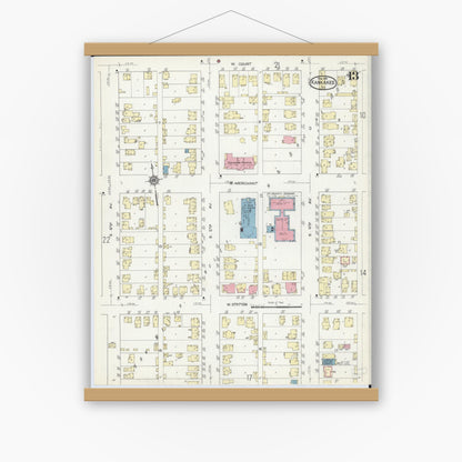 Old map wall art mockup — magnetic wood frame on white wall — Sanborn Fire Insurance Map from Kankakee, Kankakee County, Illinois (1914), Sheet #0013