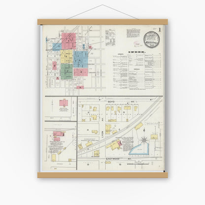Old map wall art mockup — magnetic wood frame on white wall — Sanborn Fire Insurance Map from Marshall, Saline County, Missouri (1894), Sheet #0001