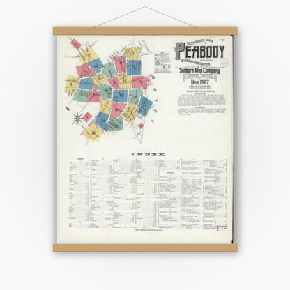 Old map wall art mockup — magnetic wood frame on white wall — Sanborn Fire Insurance Map from Peabody, Essex County, Massachusetts (1907) - Complete Map Set