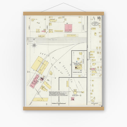Old map wall art mockup — magnetic wood frame on white wall — Sanborn Fire Insurance Map from Paris, Lamar County, Texas (1897), Sheet #0015
