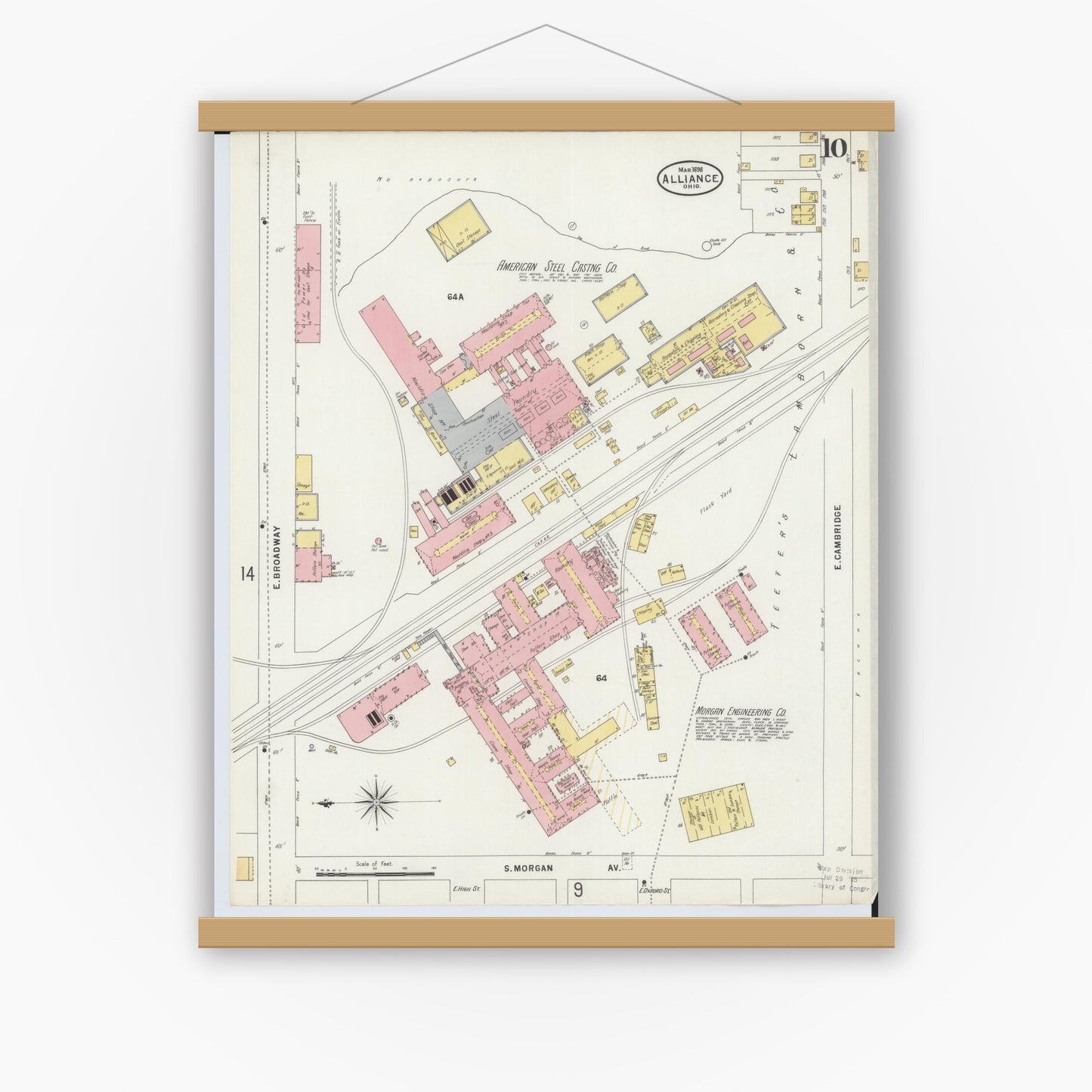 Old map wall art mockup — magnetic wood frame on white wall — Sanborn Fire Insurance Map from Alliance, Stark County, Ohio (1898), Sheet #0010