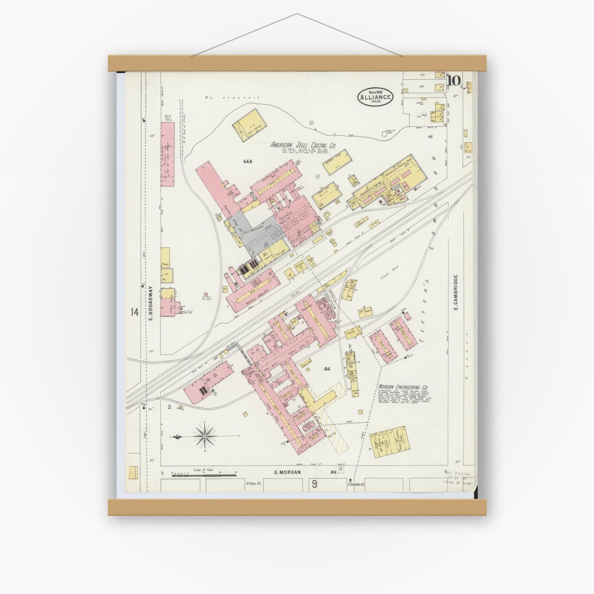 Old map wall art mockup — magnetic wood frame on white wall — Sanborn Fire Insurance Map from Alliance, Stark County, Ohio (1898), Sheet #0010