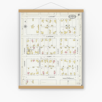 Old map wall art mockup — magnetic wood frame on white wall — Sanborn Fire Insurance Map from Valparaiso, Porter County, Indiana (1892), Sheet #0008