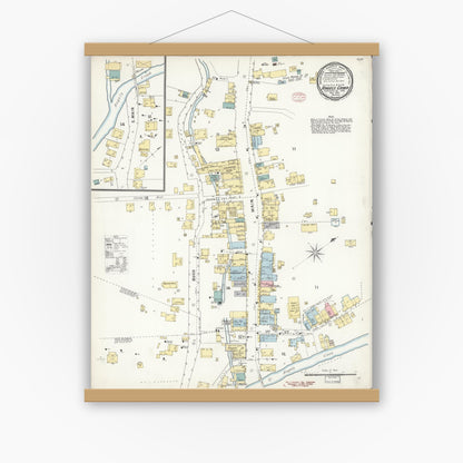 Old map wall art mockup — magnetic wood frame on white wall — Sanborn Fire Insurance Map from Angels Camp, Calaveras County, California (1895), Sheet #0001