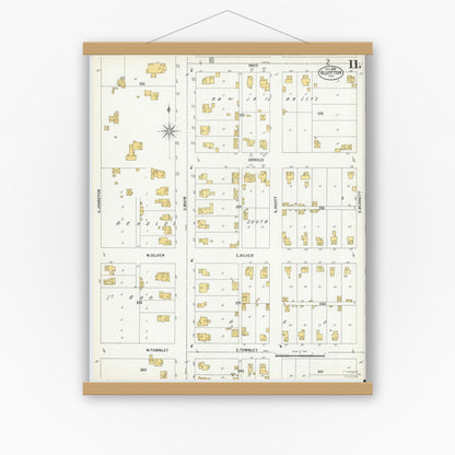 Old map wall art mockup — magnetic wood frame on white wall — Sanborn Fire Insurance Map from Bluffton, Wells County, Indiana (1900), Sheet #0011