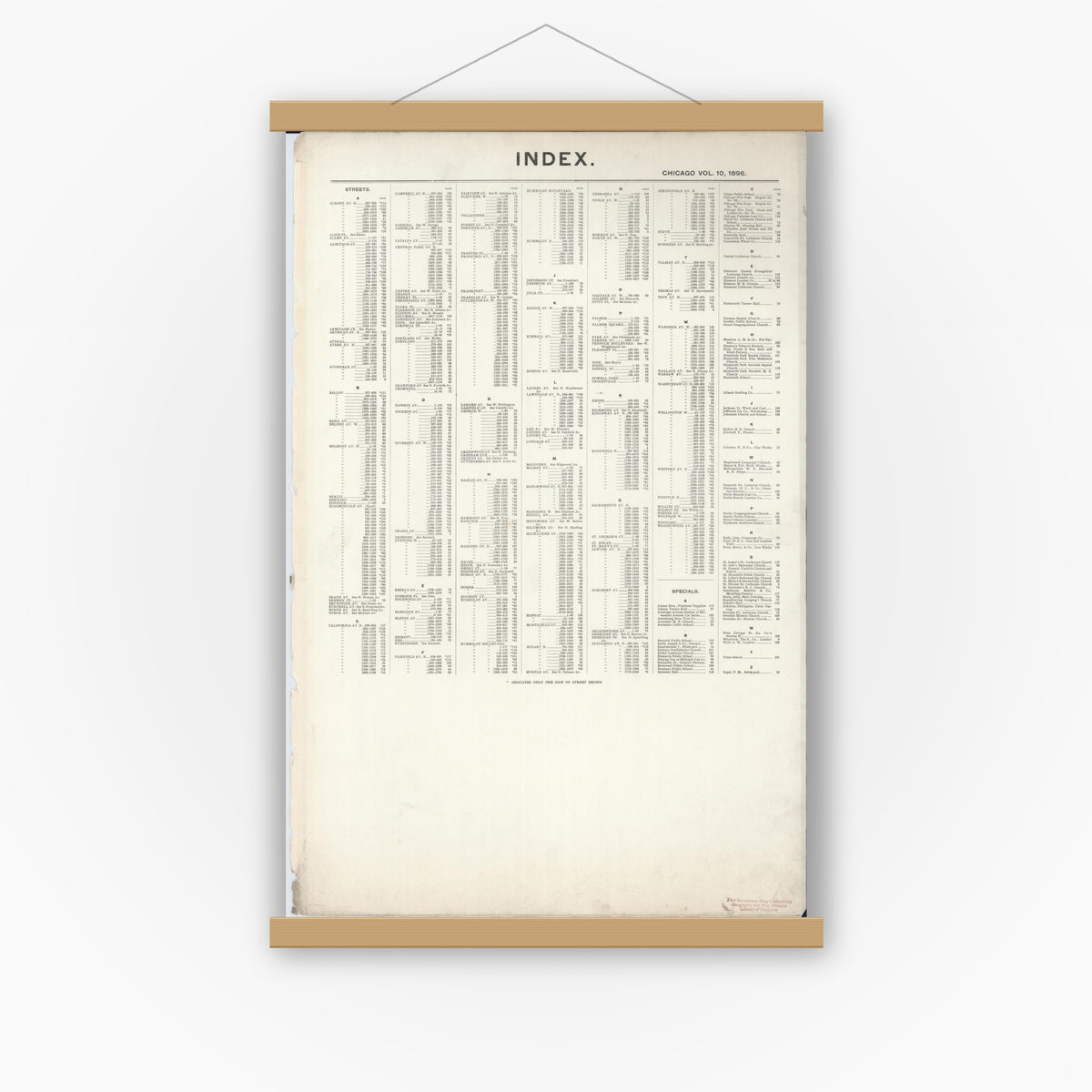 Old map wall art mockup — magnetic wood frame on white wall — Sanborn Fire Insurance Map from Chicago, Cook County, Illinois (1896), Sheet #0001