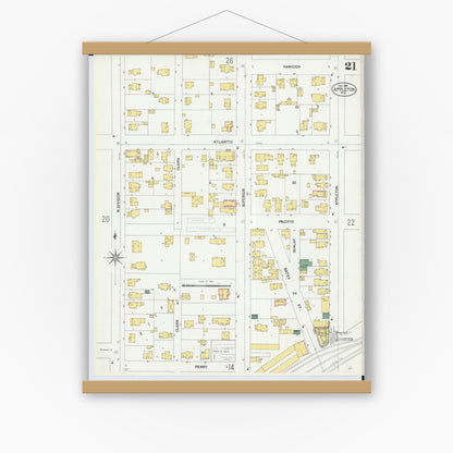 Old map wall art mockup — magnetic wood frame on white wall — Sanborn Fire Insurance Map from Appleton, Outagamie County, Wisconsin (1901), Sheet #0021
