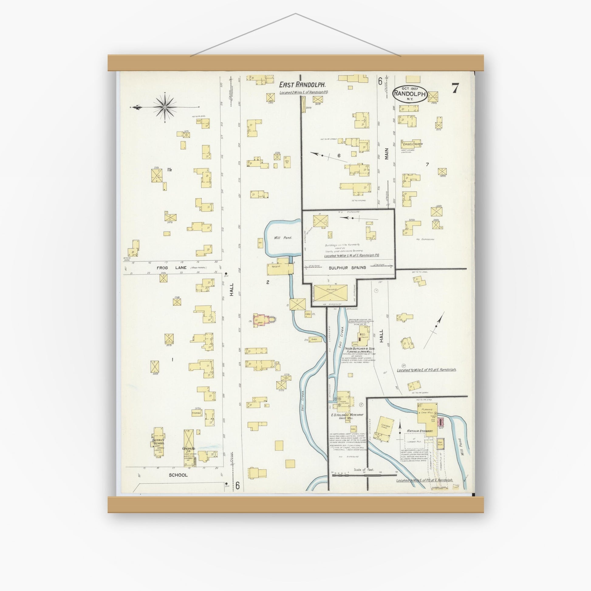 Old map wall art mockup — magnetic wood frame on white wall — Sanborn Fire Insurance Map from Randolph, Cattaraugus County, New York (1907), Sheet #0007