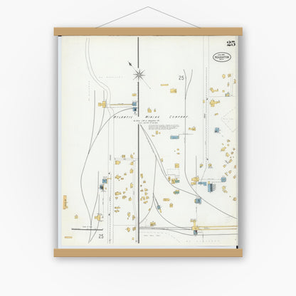 Old map wall art mockup — magnetic wood frame on white wall — Sanborn Fire Insurance Map from Houghton, Houghton County, Michigan (1900), Sheet #0025
