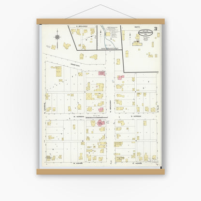 Old map wall art mockup — magnetic wood frame on white wall — Sanborn Fire Insurance Map from Green Springs, Sandusky And Seneca Counties, Ohio (1911), Sheet #0003