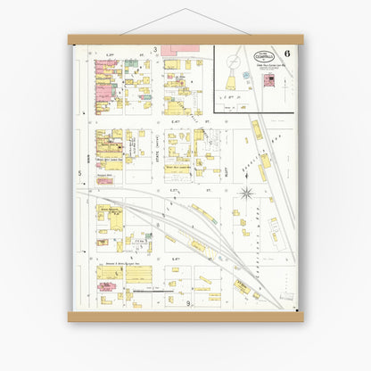Old map wall art mockup — magnetic wood frame on white wall — Sanborn Fire Insurance Map from Cedar Falls, Black Hawk County, Iowa (1900), Sheet #0006