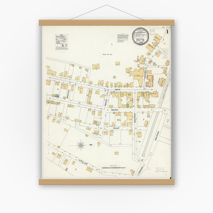 Old map wall art mockup — magnetic wood frame on white wall — Sanborn Fire Insurance Map from Gallitzin, Cambria County, Pennsylvania (1900), Sheet #0001