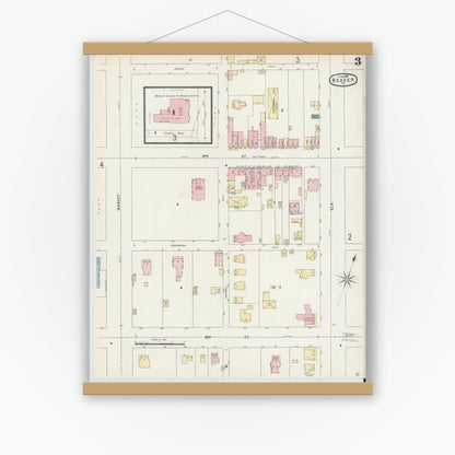 Old map wall art mockup — magnetic wood frame on white wall — Sanborn Fire Insurance Map from Beaver, Beaver County, Pennsylvania (1896), Sheet #0003