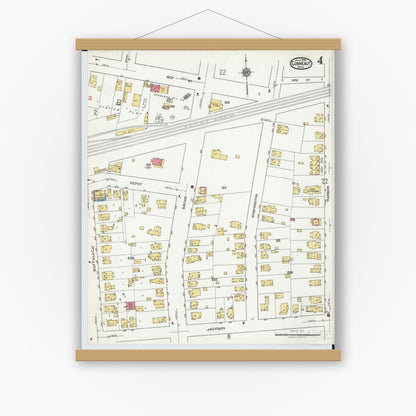 Old map wall art mockup — magnetic wood frame on white wall — Sanborn Fire Insurance Map from Conneaut, Ashtabula County, Ohio (1919), Sheet #0004