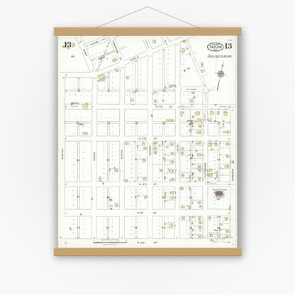 Old map wall art mockup — magnetic wood frame on white wall — Sanborn Fire Insurance Map from Taylor, Williamson County, Texas (1923), Sheet #0013