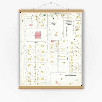 Old map wall art mockup — magnetic wood frame on white wall — Sanborn Fire Insurance Map from Centerville, Appanoose County, Iowa (1898), Sheet #0005