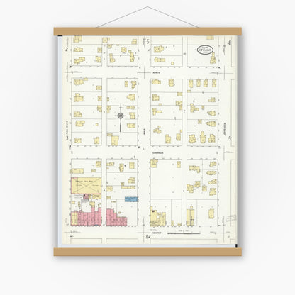 Old map wall art mockup — magnetic wood frame on white wall — Sanborn Fire Insurance Map from Ithaca, Gratiot County, Michigan (1911), Sheet #0004