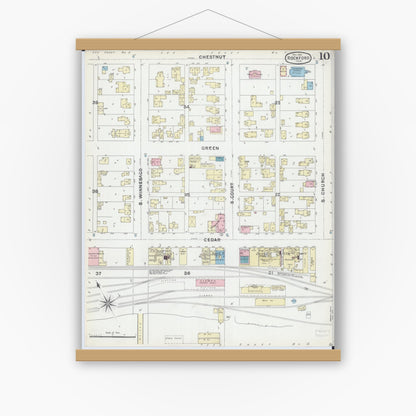 Old map wall art mockup — magnetic wood frame on white wall — Sanborn Fire Insurance Map from Rockford, Winnebago County, Illinois (1891), Sheet #0010