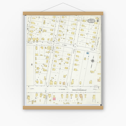 Old map wall art mockup — magnetic wood frame on white wall — Sanborn Fire Insurance Map from Sturgis, Saint Joseph County, Michigan (1911), Sheet #0009
