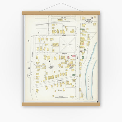 Old map wall art mockup — magnetic wood frame on white wall — Sanborn Fire Insurance Map from Ashtabula, Ashtabula County, Ohio (1903), Sheet #0011