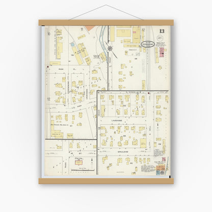 Old map wall art mockup — magnetic wood frame on white wall — Sanborn Fire Insurance Map from Dowagiac, Cass County, Michigan (1913), Sheet #0013