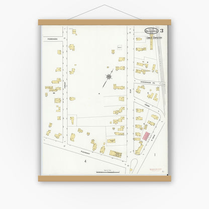 Old map wall art mockup — magnetic wood frame on white wall — Sanborn Fire Insurance Map from Baldwinville, Worcester County, Massachusetts (1912), Sheet #0003