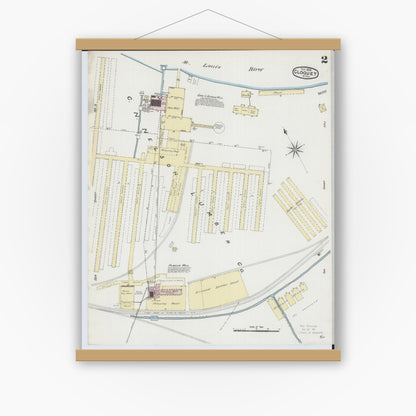 Old map wall art mockup — magnetic wood frame on white wall — Sanborn Fire Insurance Map from Cloquet, Carlton County, Minnesota (1888), Sheet #0002