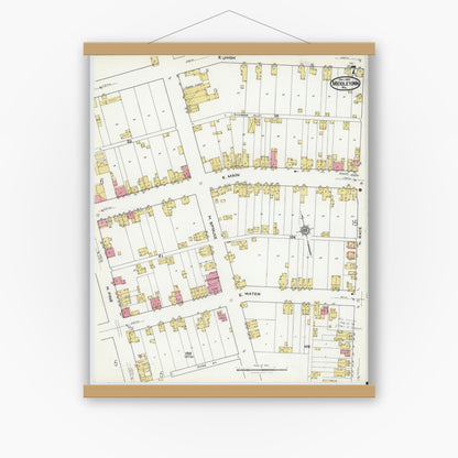 Old map wall art mockup — magnetic wood frame on white wall — Sanborn Fire Insurance Map from Middletown, Dauphin County, Pennsylvania (1920), Sheet #0007