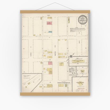 Old map wall art mockup — magnetic wood frame on white wall — Sanborn Fire Insurance Map from Chowchilla, Madera County, California (1914), Sheet #0001