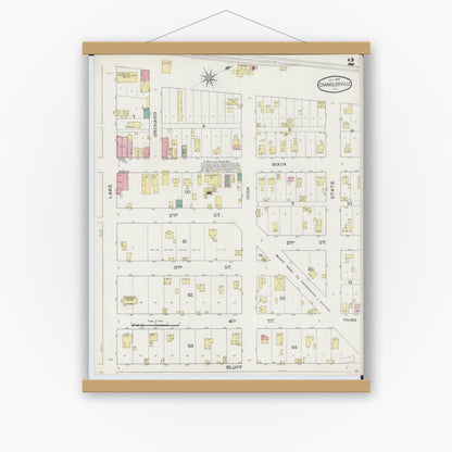 Old map wall art mockup — magnetic wood frame on white wall — Sanborn Fire Insurance Map from Chandlerville, Cass County, Illinois (1894), Sheet #0002