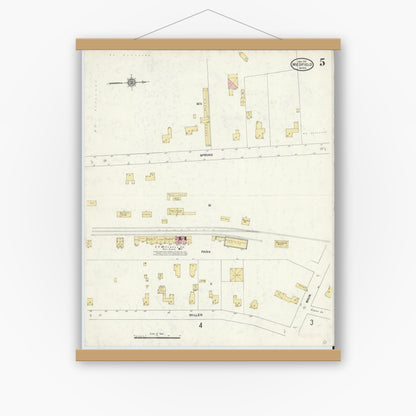 Old map wall art mockup — magnetic wood frame on white wall — Sanborn Fire Insurance Map from Medfield, Norfolk County, Massachusetts (1911), Sheet #0005