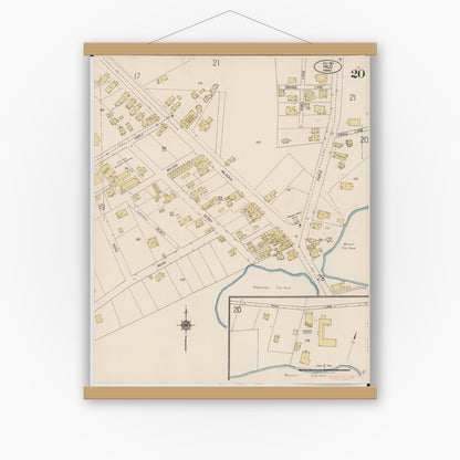 Old map wall art mockup — magnetic wood frame on white wall — Sanborn Fire Insurance Map from Hilo, Hawaii County, Hawaii (1921), Sheet #0020
