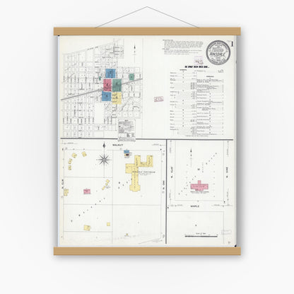Old map wall art mockup — magnetic wood frame on white wall — Sanborn Fire Insurance Map from Hinsdale, Du Page And Cook Counties, Illinois (1909) - Complete Map Set