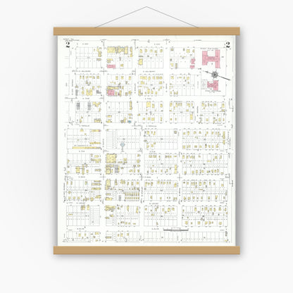 Old map wall art mockup — magnetic wood frame on white wall — Sanborn Fire Insurance Map from Kermit, Winkler County, Texas (1946), Sheet #0002