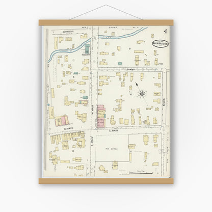 Old map wall art mockup — magnetic wood frame on white wall — Sanborn Fire Insurance Map from Bainbridge, Chenango County, New York (1891), Sheet #0004