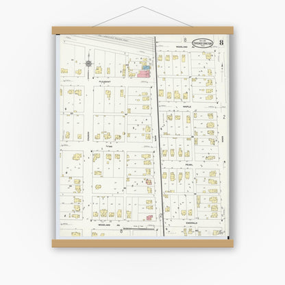 Old map wall art mockup — magnetic wood frame on white wall — Sanborn Fire Insurance Map from Chicago Junction, Huron County, Ohio (1911), Sheet #0008