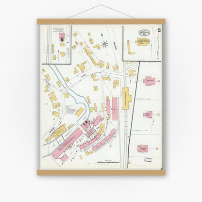 Old map wall art mockup — magnetic wood frame on white wall — Sanborn Fire Insurance Map from Andover, Essex County, Massachusetts (1901), Sheet #0002