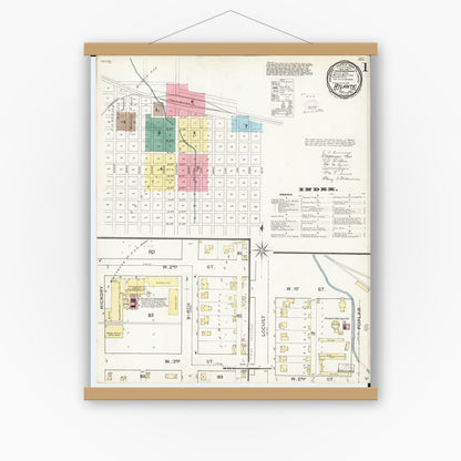 Old map wall art mockup — magnetic wood frame on white wall — Sanborn Fire Insurance Map from Atlantic, Cass County, Iowa (1893), Sheet #0001