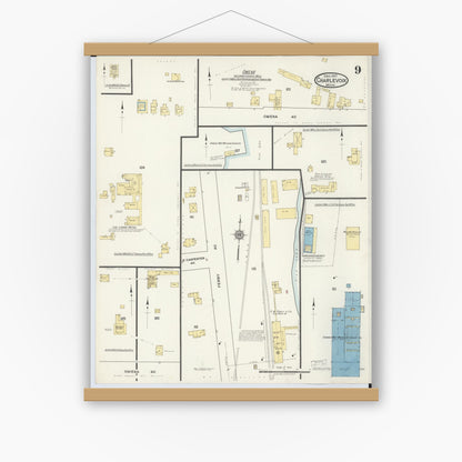 Old map wall art mockup — magnetic wood frame on white wall — Sanborn Fire Insurance Map from Charlevoix, Charlevoix County, Michigan (1917), Sheet #0009
