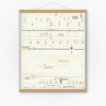 Old map wall art mockup — magnetic wood frame on white wall — Sanborn Fire Insurance Map from Orlando, Orange County, Florida (1913), Sheet #0005