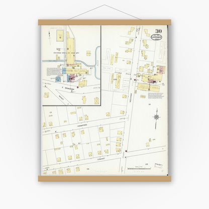 Old map wall art mockup — magnetic wood frame on white wall — Sanborn Fire Insurance Map from Gardner, Worcester County, Massachusetts (1914), Sheet #0030
