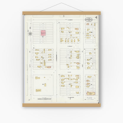 Old map wall art mockup — magnetic wood frame on white wall — Sanborn Fire Insurance Map from Brainerd, Crow Wing County, Minnesota (1898), Sheet #0004