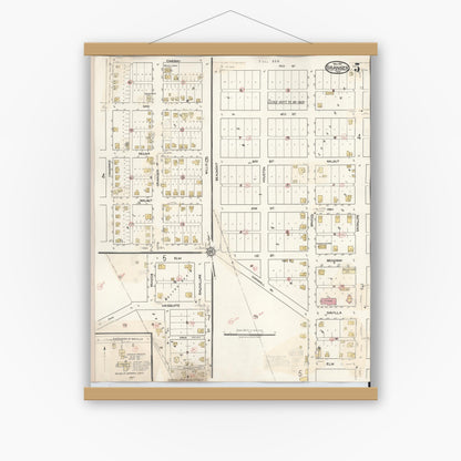 Old map wall art mockup — magnetic wood frame on white wall — Sanborn Fire Insurance Map from Granger, Williamson County, Texas (1940), Sheet #0005