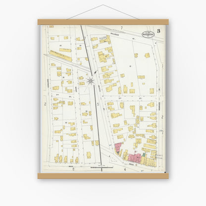Old map wall art mockup — magnetic wood frame on white wall — Sanborn Fire Insurance Map from Riverhead, Suffolk County, New York (1902), Sheet #0003